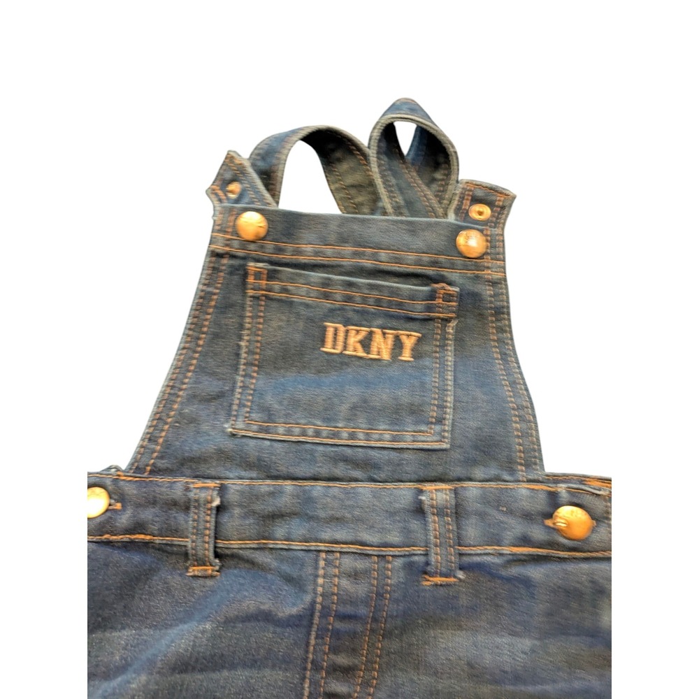DKNY Denim Overalls Shorts 2T Girls Kids Lace Up Pocket Blue Casual